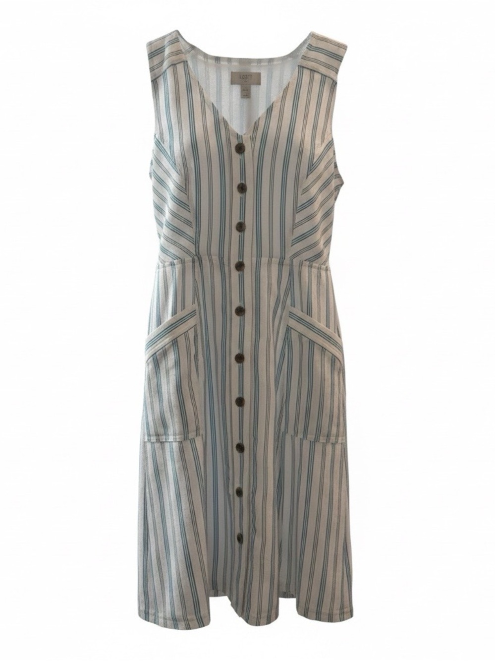 LOFT Outlet Petite Blue & White Striped Button-Front Midi Dress Size 0P